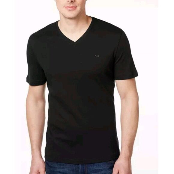 Michael Kors Men's Tee XL Black V-Neck Logo Performance Cotton T-Shirt Preppy - Picture 1 of 7